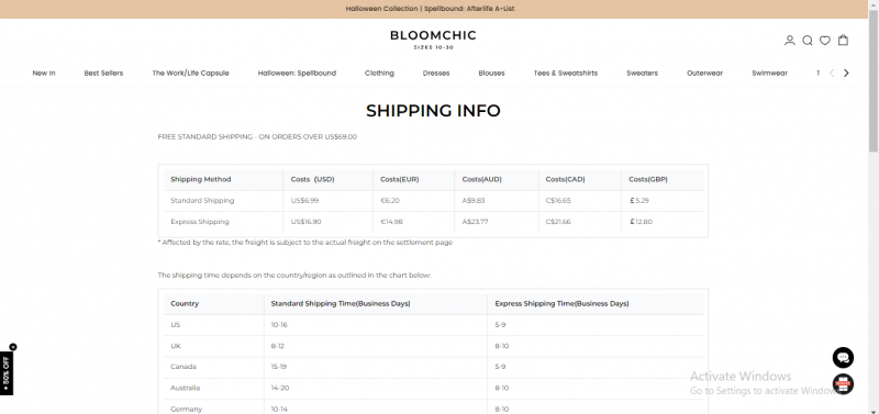 Bloomchic shipping info